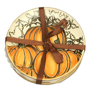 Eli & Ana Etched Pumpkins Vine Leaves Dessert Appetizer Plates Set 4 NEW